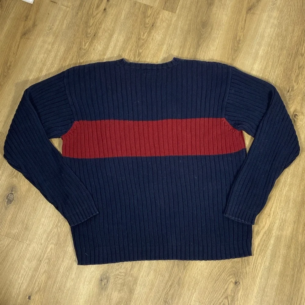 Vintage J. Crew 100% Cotton Navy and Burgundy Crewneck Sweater size XL
